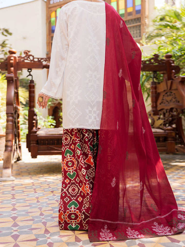Cotton White Stitched Suit - Almirah