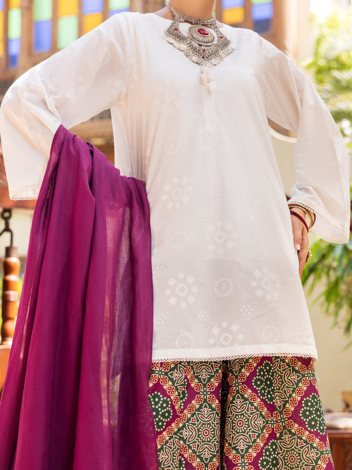 Cotton White Stitched Suit - Almirah