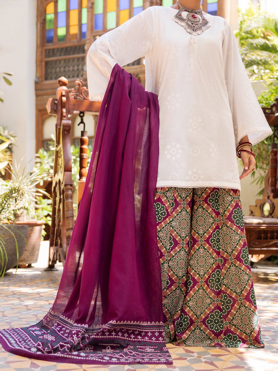 Cotton White Stitched Suit - Almirah