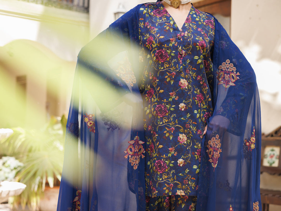 Lawn Blue Stitched Suit - Almirah