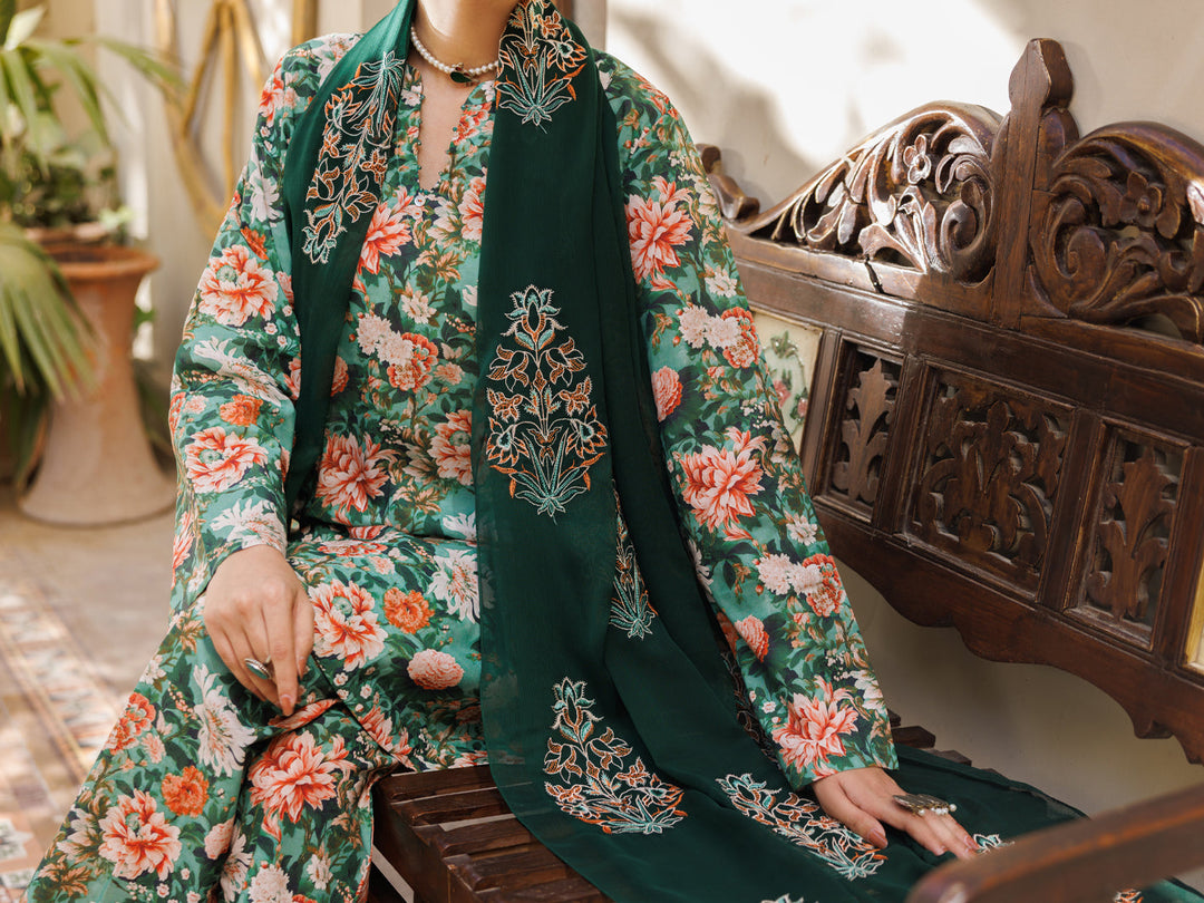 Lawn Green Stitched Suit - Almirah