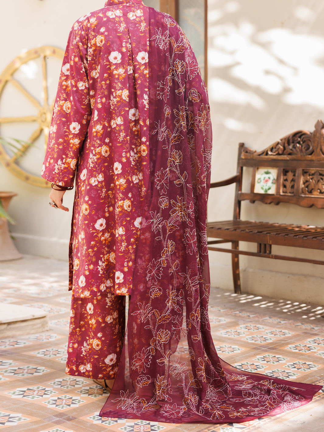 Lawn Maroon Stitched Suit - Almirah