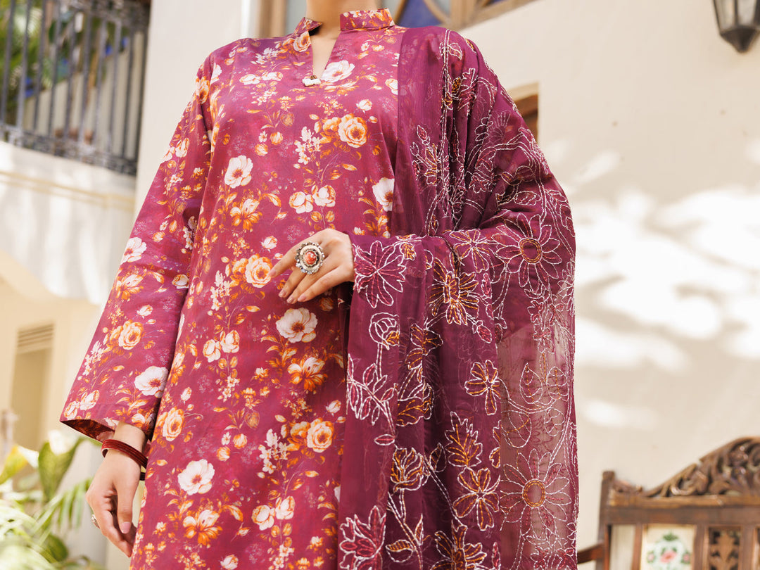 Lawn Maroon Stitched Suit - Almirah