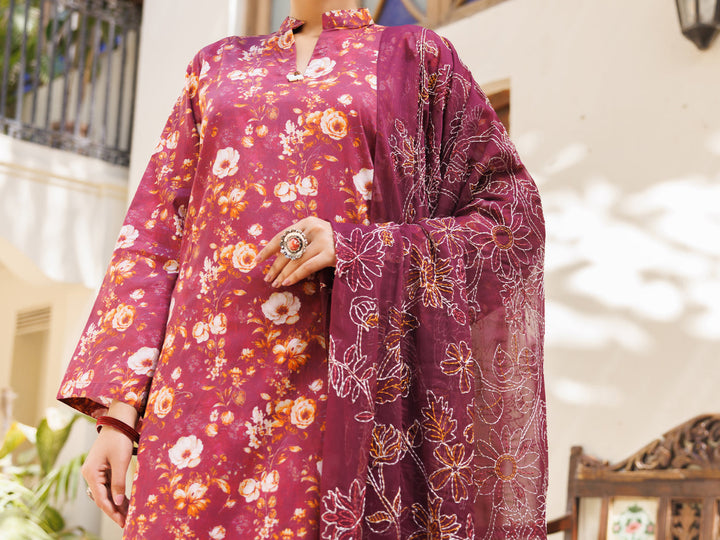 Lawn Maroon Stitched Suit - Almirah