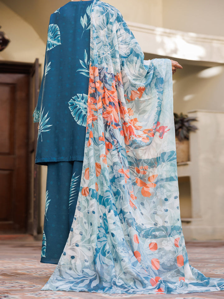 Silk Lawn Teal Stitched Suit - Almirah