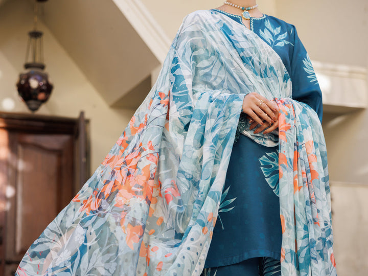 Silk Lawn Teal Stitched Suit - Almirah