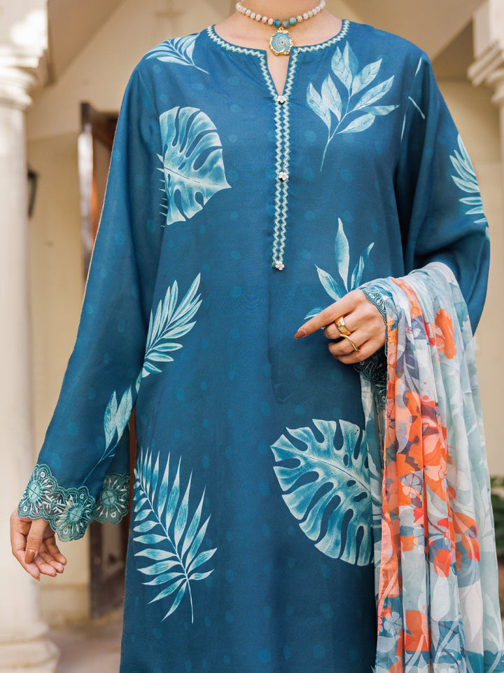 Silk Lawn Teal Stitched Suit - Almirah