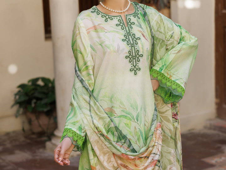 Silk Lawn Light Green Stitched Suit - Almirah