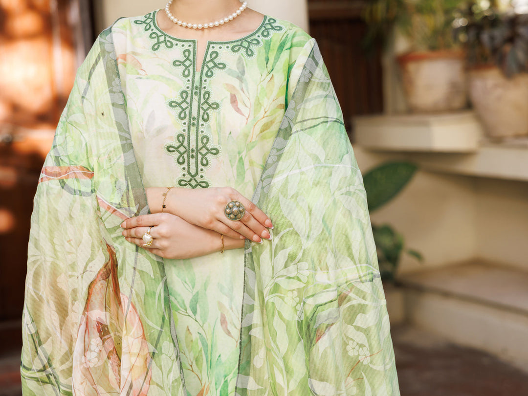 Silk Lawn Light Green Stitched Suit - Almirah