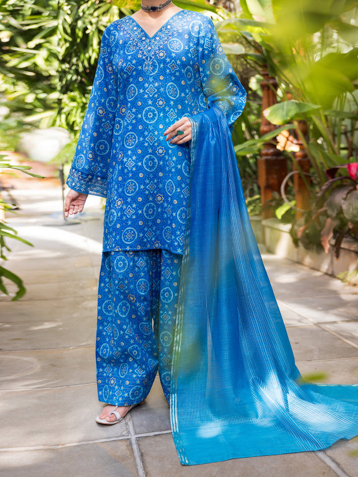 Lawn Blue Stitched Suit - Almirah