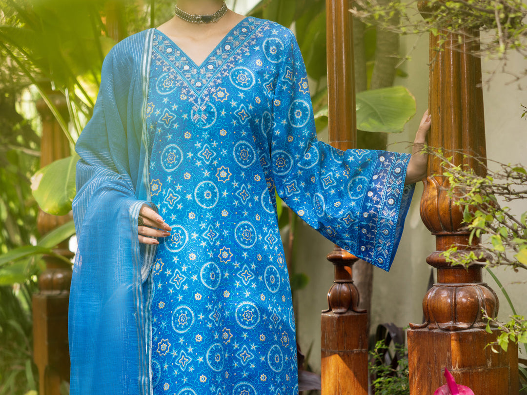 Lawn Blue Stitched Suit - Almirah