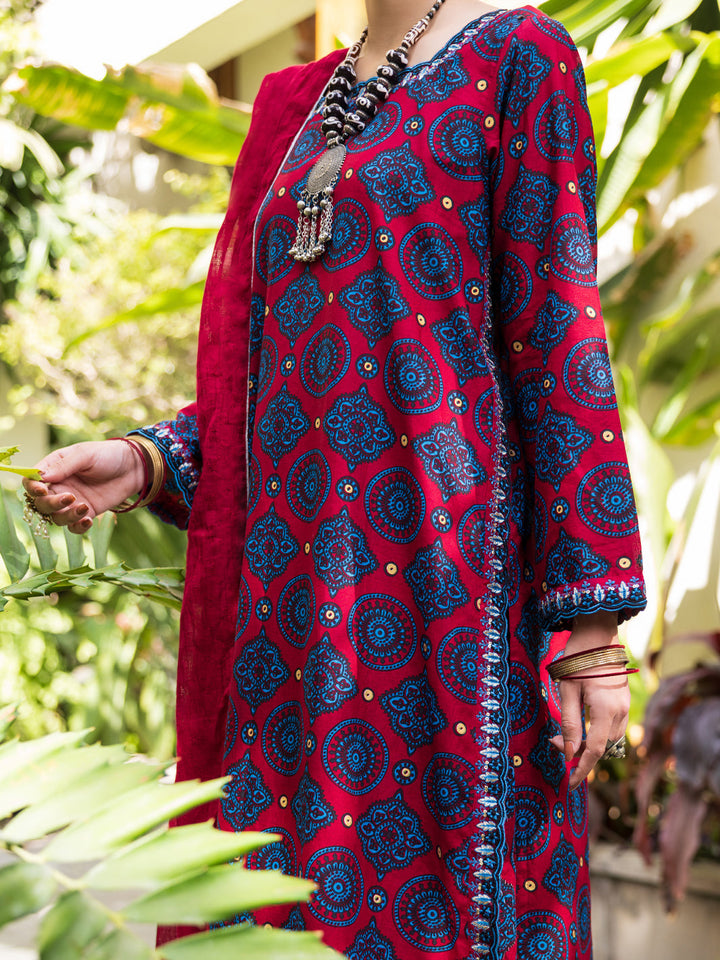 Cotton Maroon Stitched Suit - Almirah