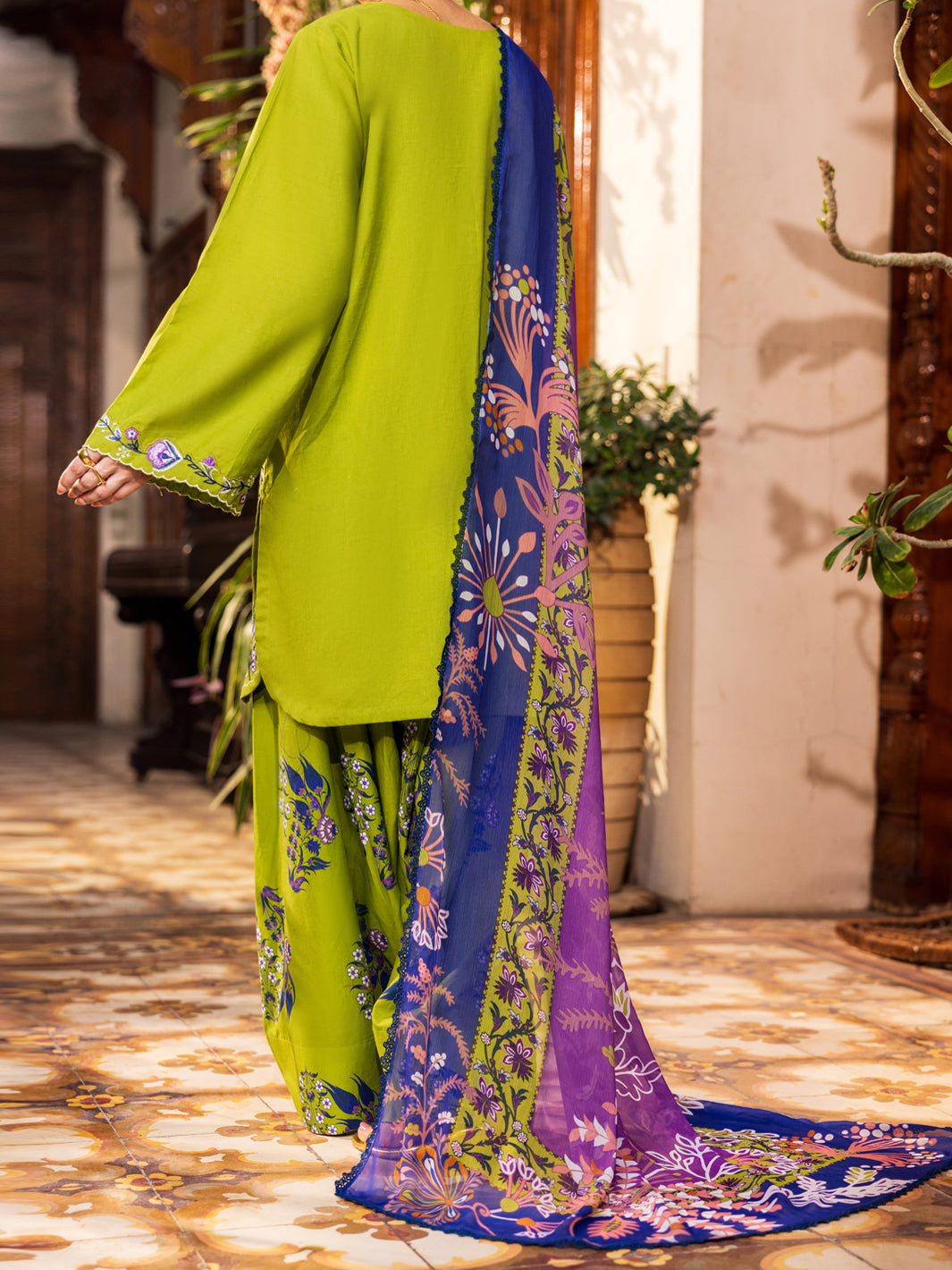 Cotton Parrot Green Stitched Suit - Almirah