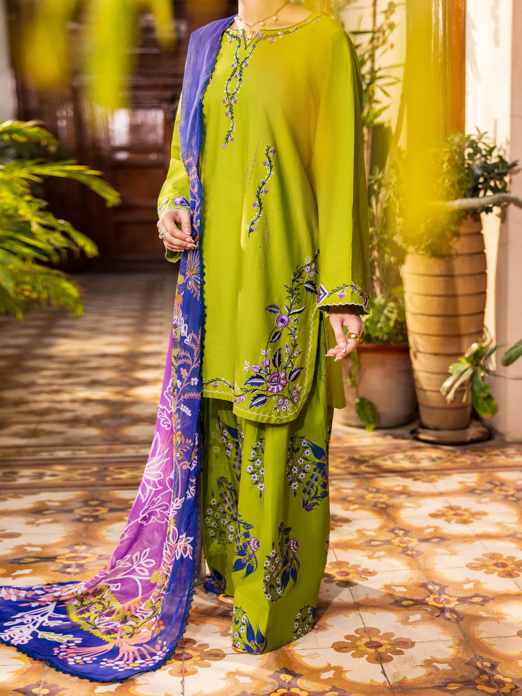Cotton Parrot Green Stitched Suit - Almirah