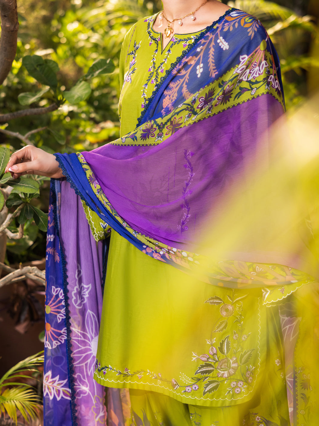 Cotton Parrot Green Stitched Suit - Almirah