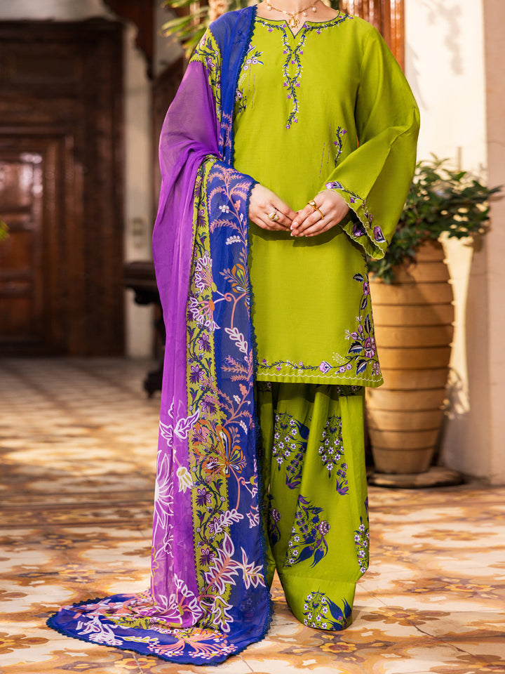 Cotton Parrot Green Stitched Suit - Almirah