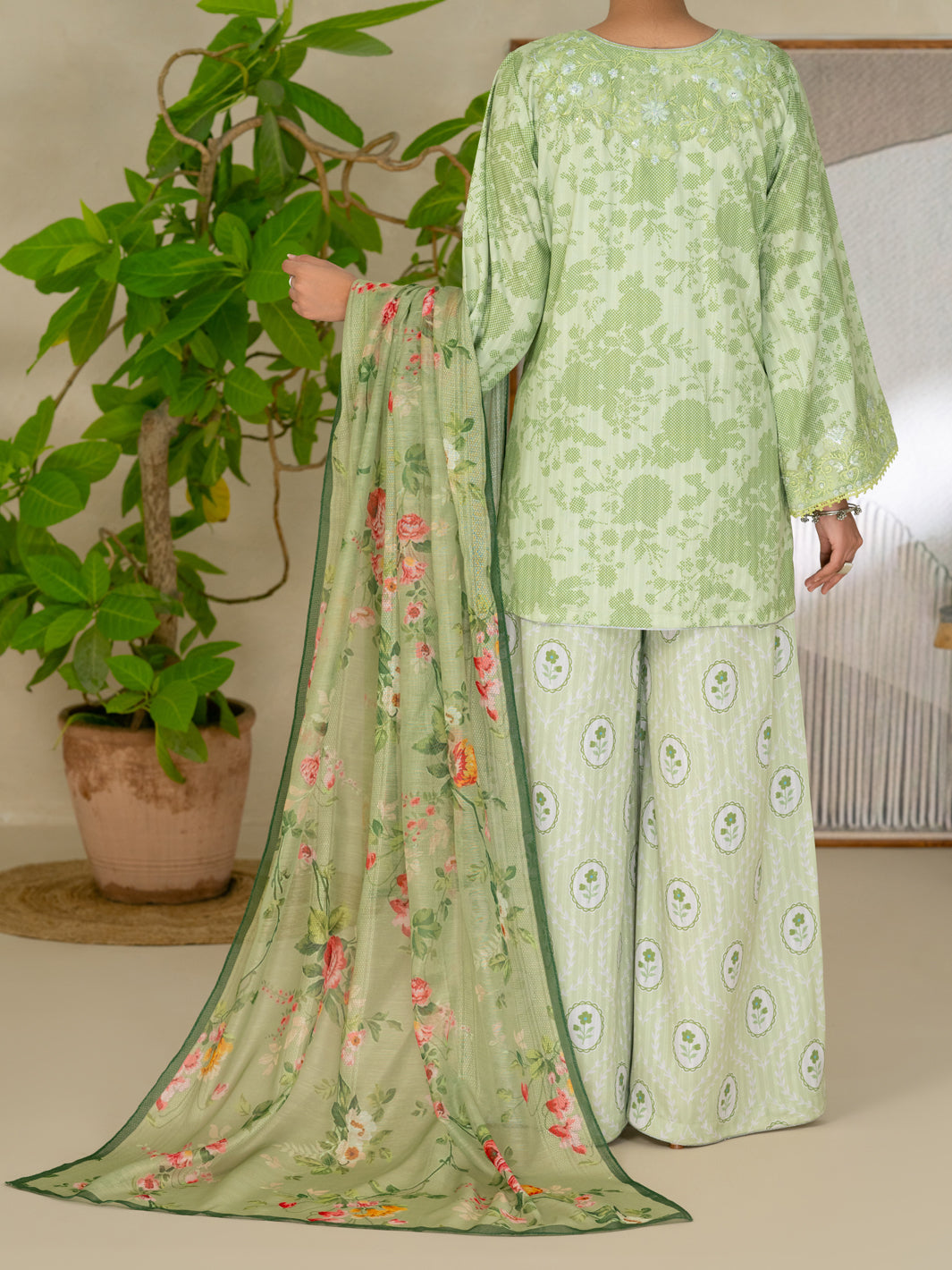 Swiss Jacquard Green Stitched Suit - Almirah