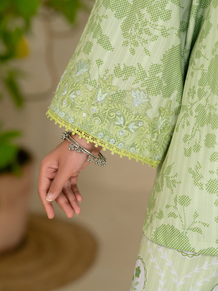 Swiss Jacquard Green Stitched Suit - Almirah