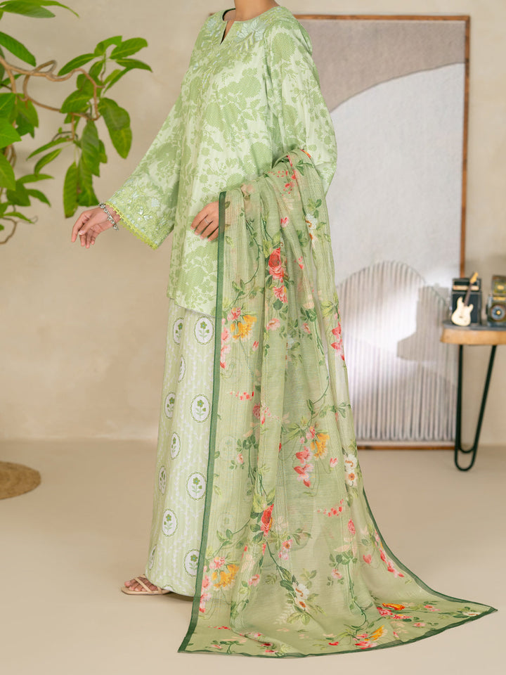 Swiss Jacquard Green Stitched Suit - Almirah