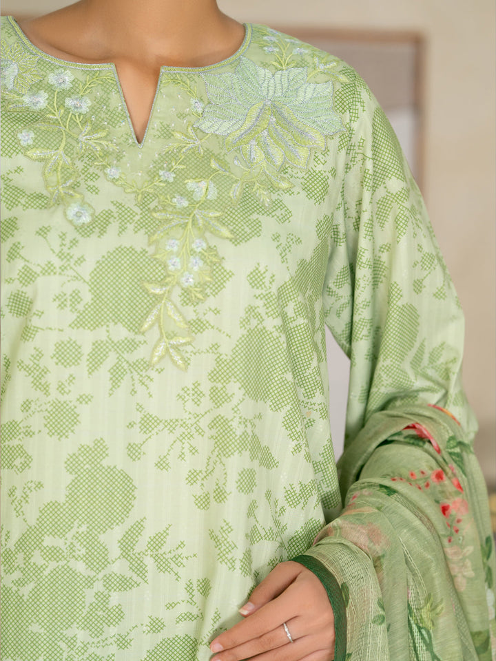 Swiss Jacquard Green Stitched Suit - Almirah