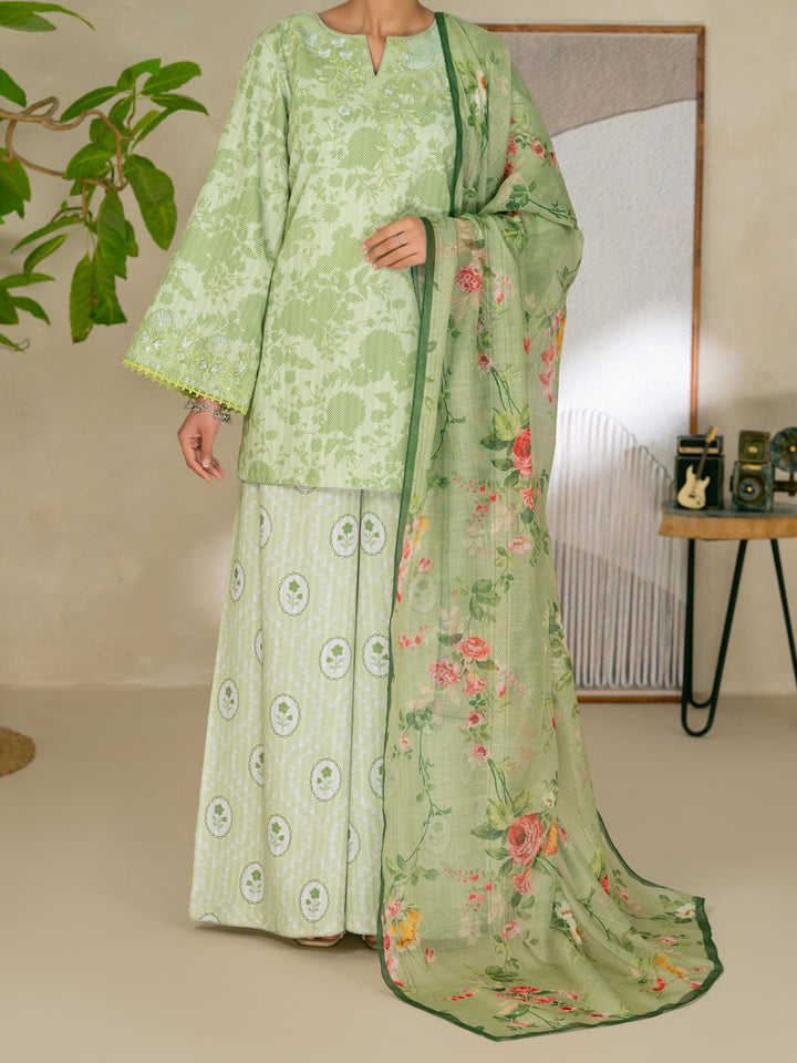 Swiss Jacquard Green Stitched Suit - Almirah