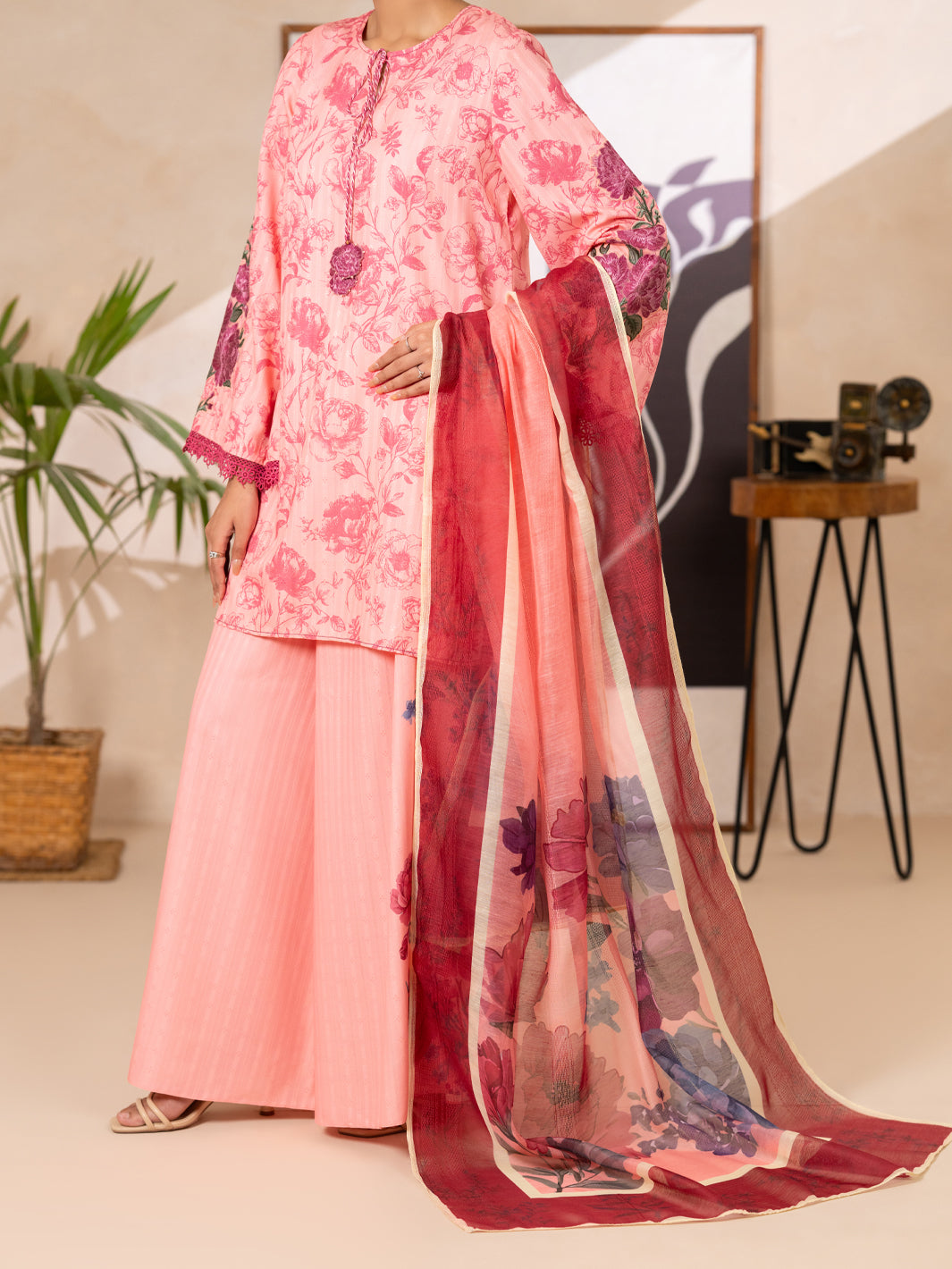 Swiss Jacquard Pink Stitched Suit - Almirah