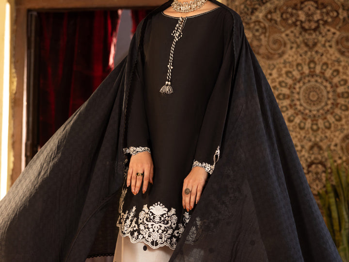 Cotton Black White Stitched Suit - Almirah