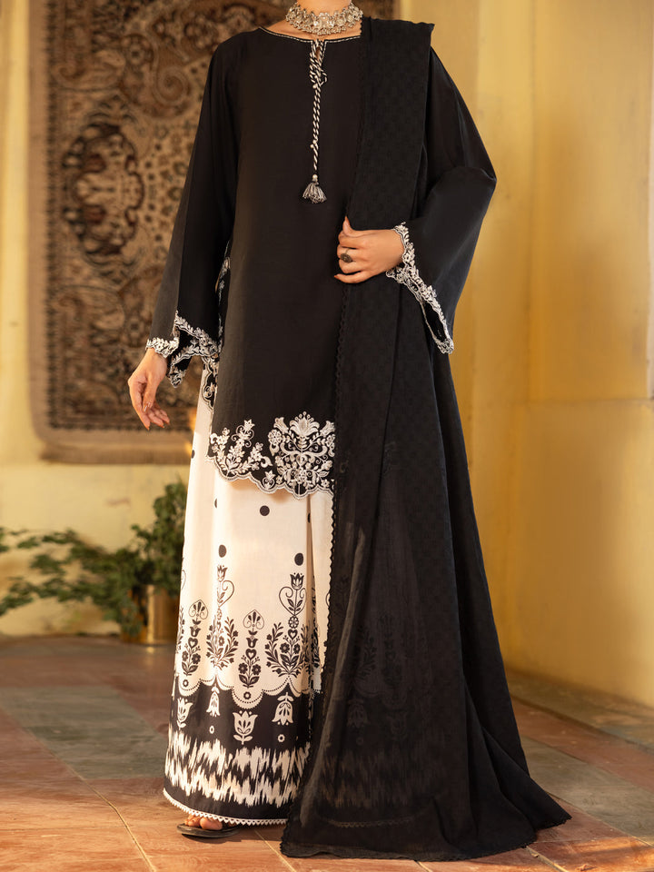 Cotton Black White Stitched Suit - Almirah