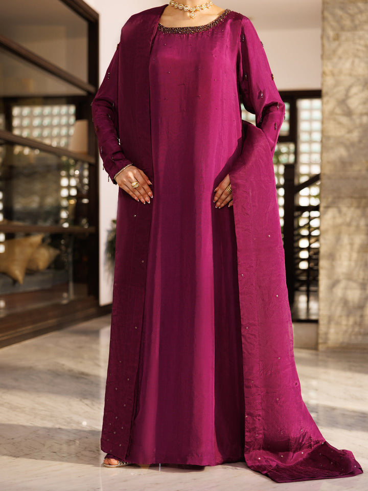 Silk Purple Stitched Suit - Almirah