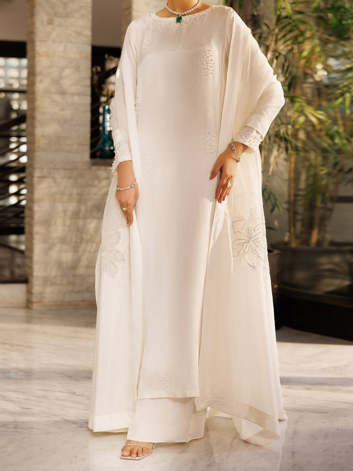 Silk Off White Stitched Suit - Almirah