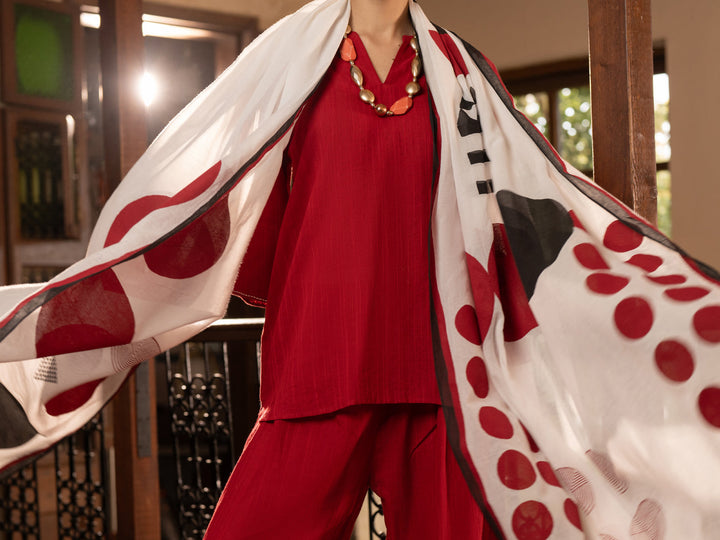 Cotton Red Stitched Suit - Almirah