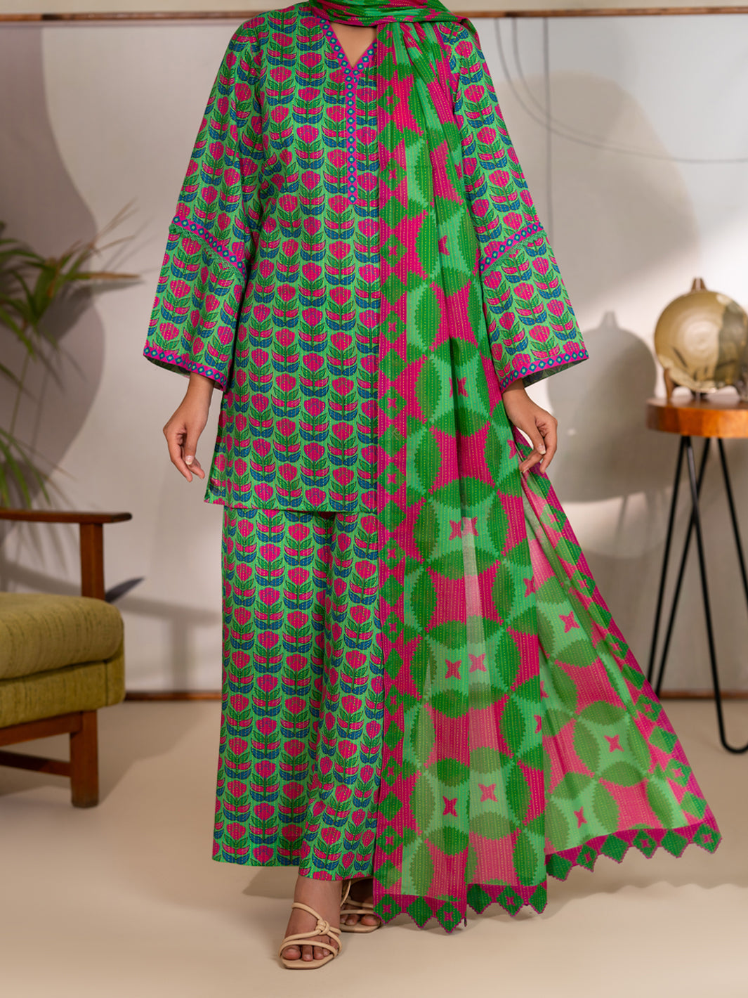 Cotton Green Unstitched Suit - Almirah