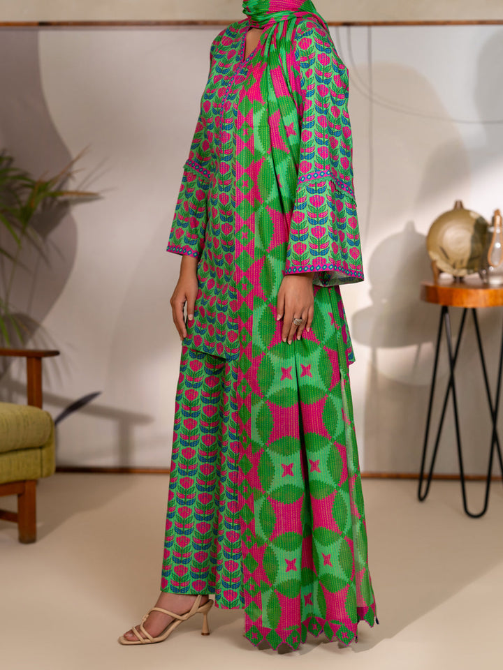 Cotton Green Unstitched Suit - Almirah