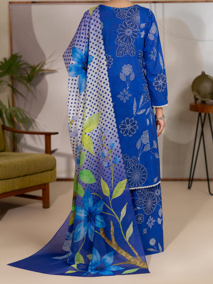 Cotton Lawn Blue Unstitched Suit - Almirah