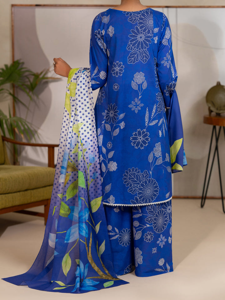 Cotton Lawn Blue Unstitched Suit - Almirah