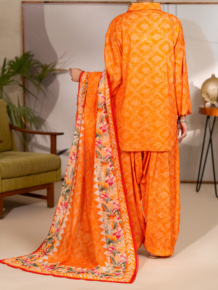 Lawn Orange Unstitched Suit - Almirah