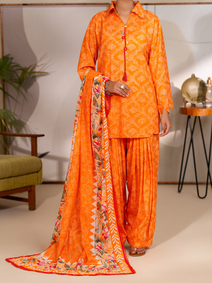 Lawn Orange Unstitched Suit - Almirah
