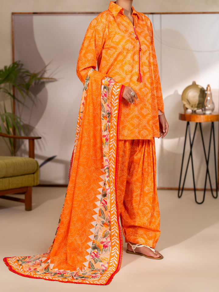 Lawn Orange Unstitched Suit - Almirah