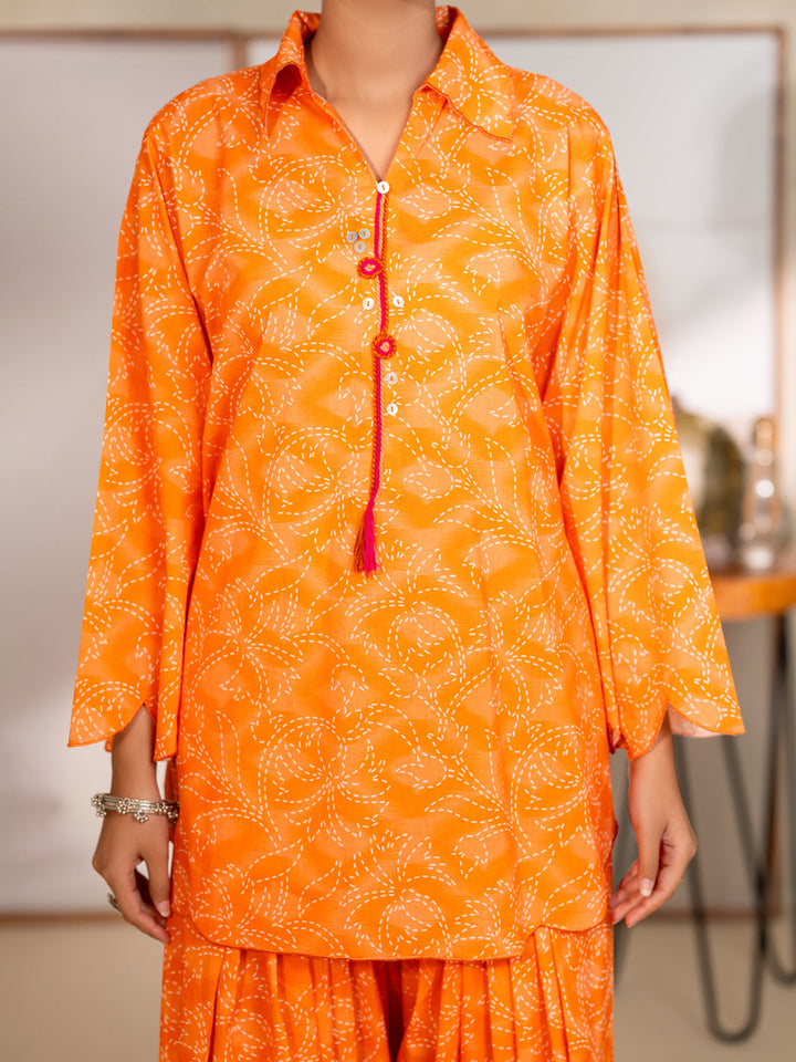 Lawn Orange Unstitched Suit - Almirah