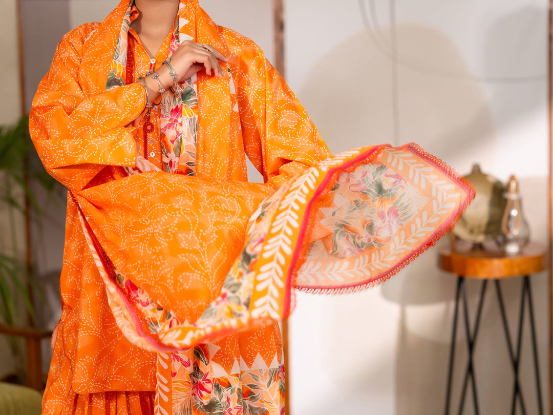 Lawn Orange Unstitched Suit - Almirah