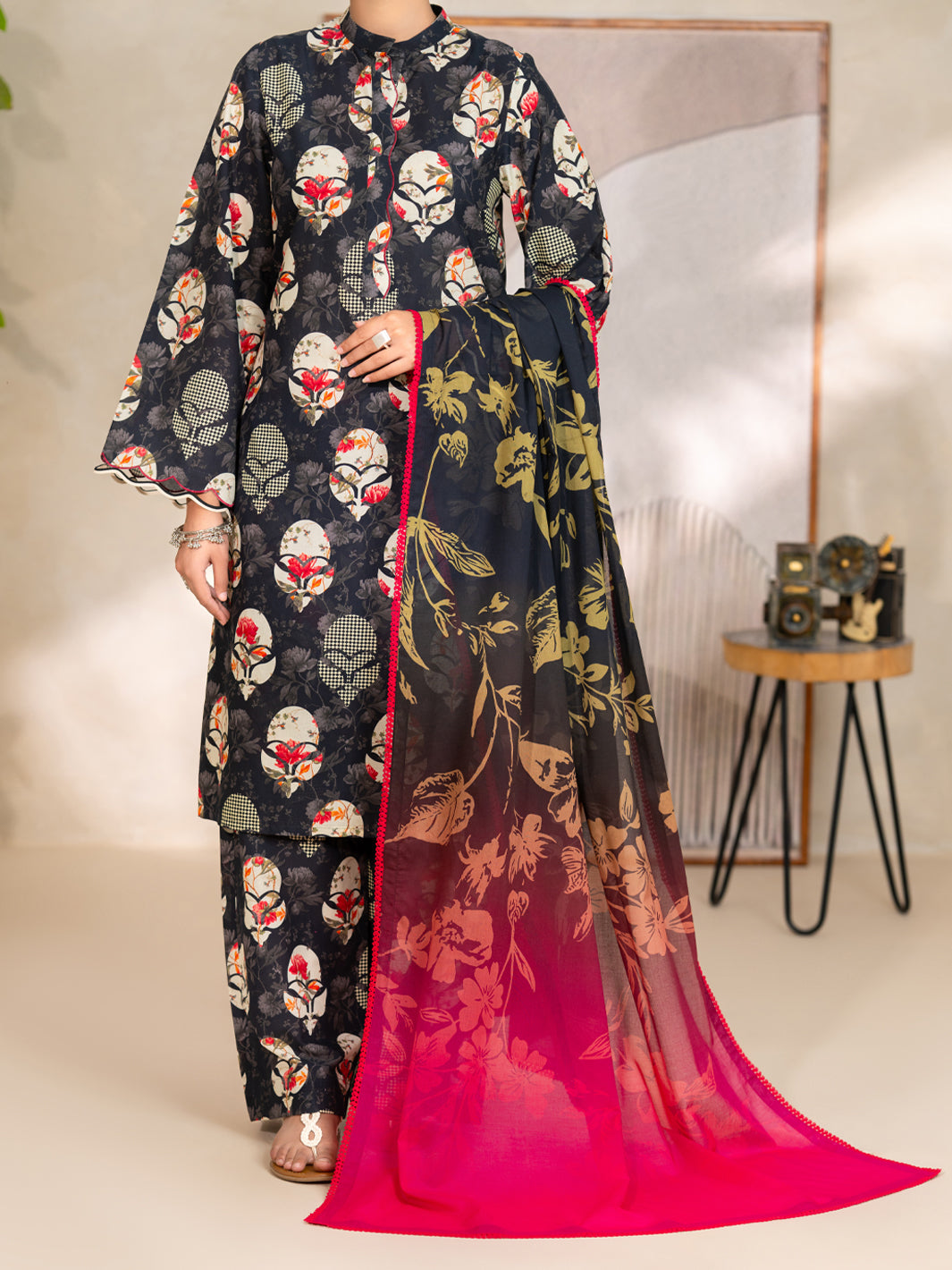 Lawn Black Unstitched Suit - Almirah