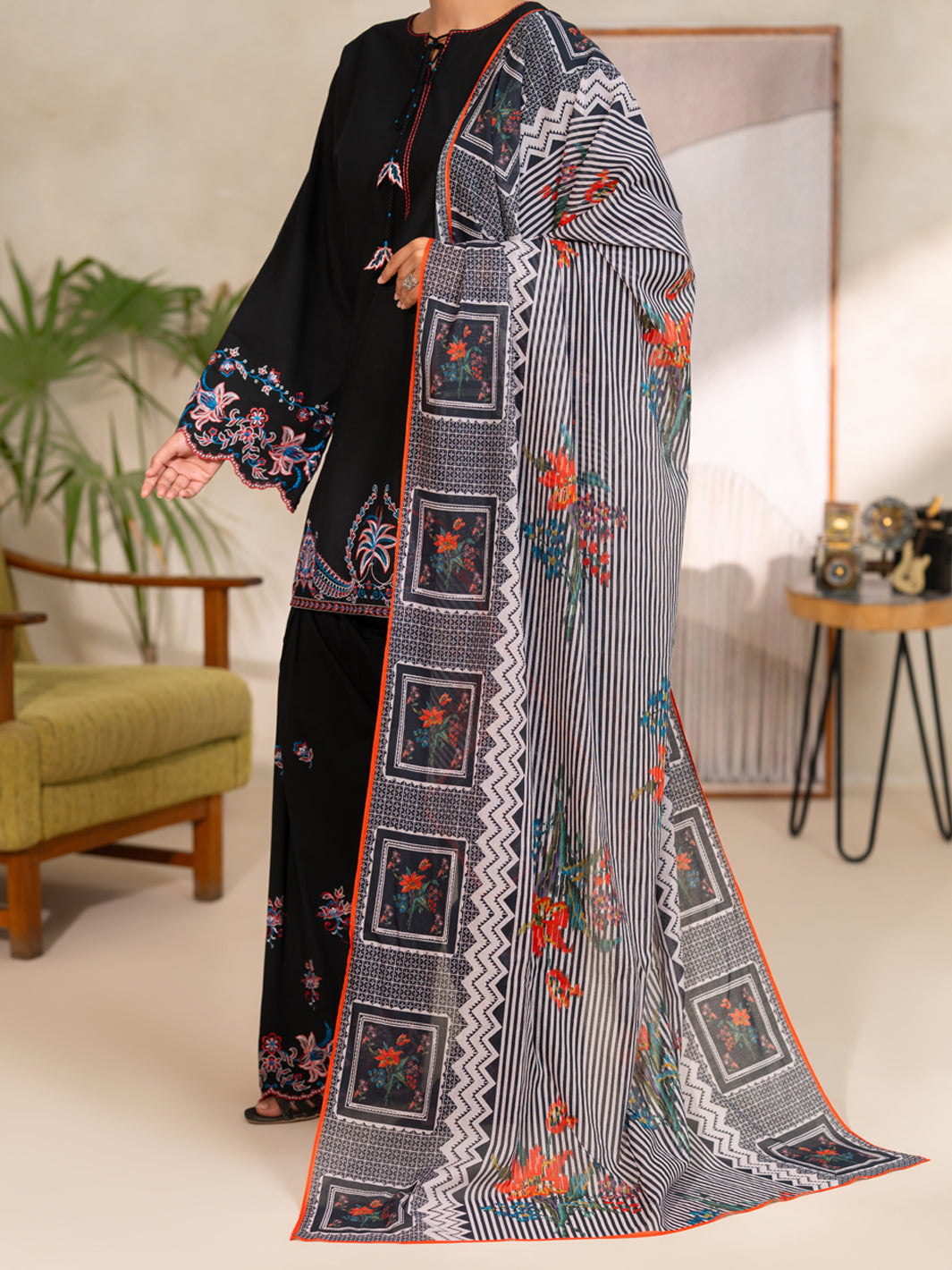 Cotton Black Unstitched Suit - Almirah