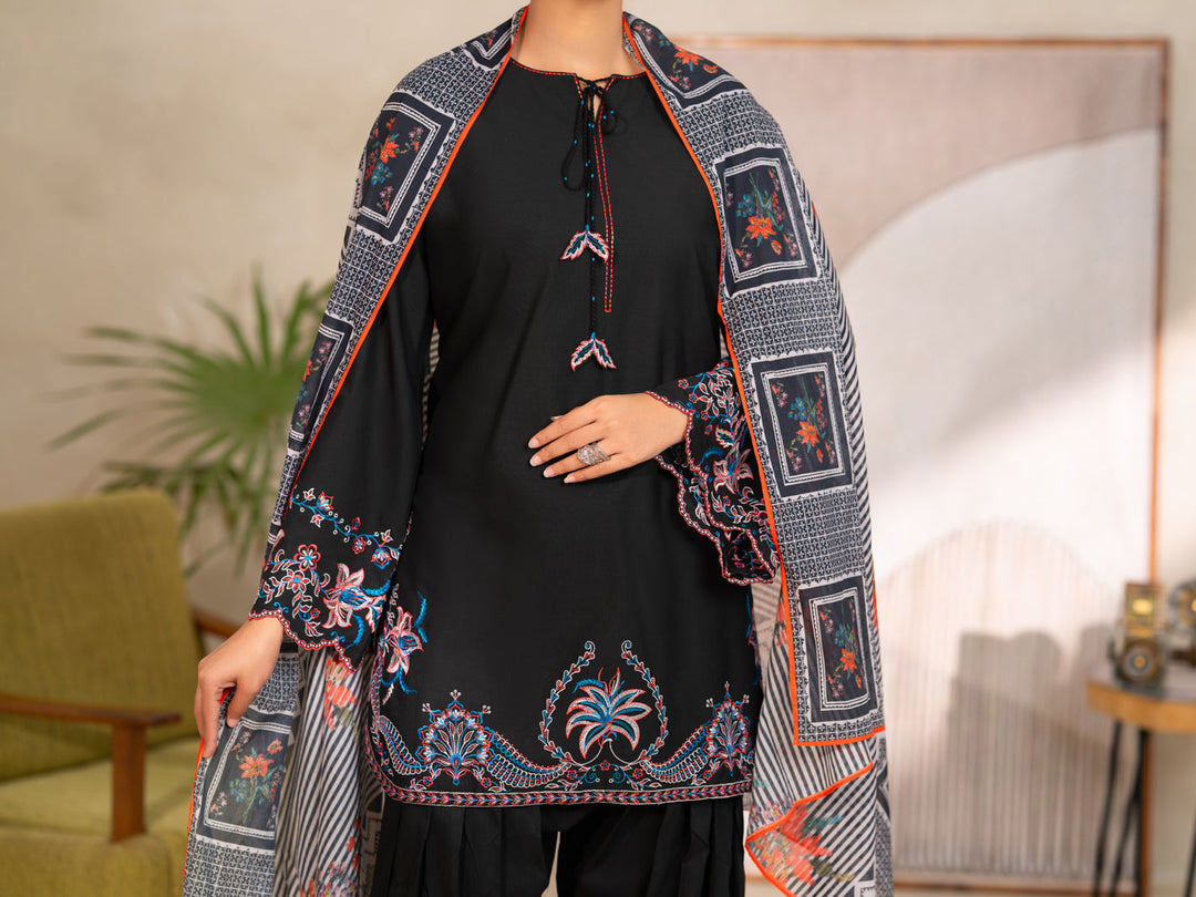 Cotton Black Unstitched Suit - Almirah
