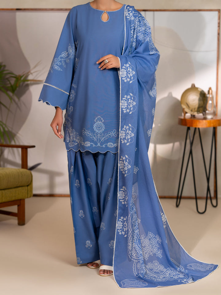 Cotton Lawn Blue Unstitched Suit - Almirah