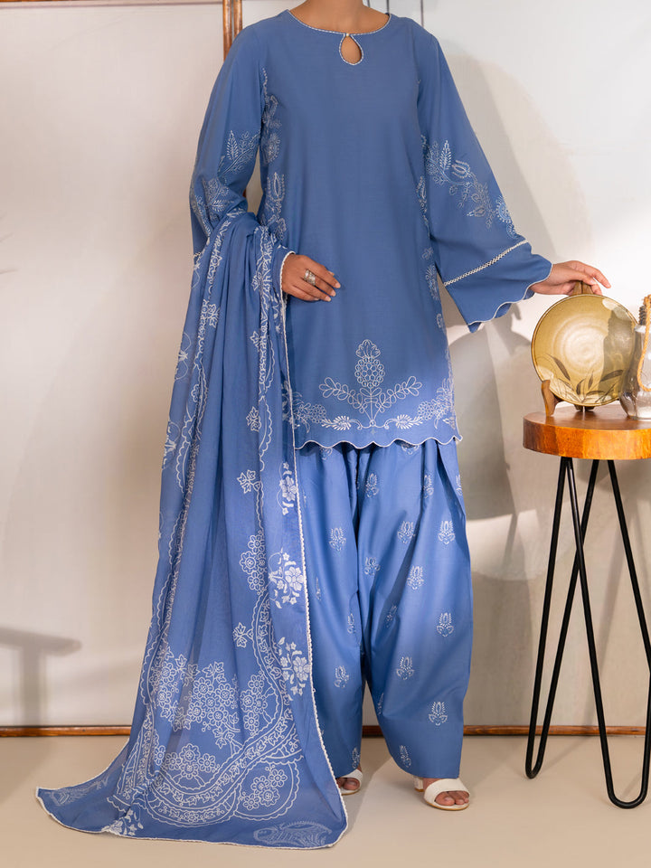Cotton Lawn Blue Unstitched Suit - Almirah