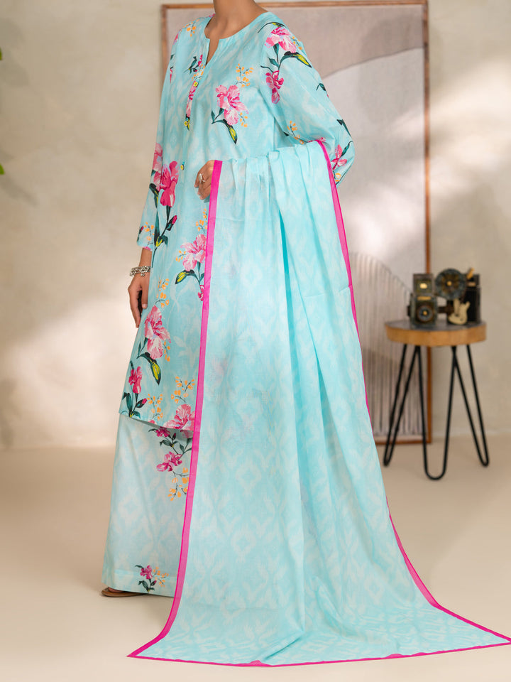 Cotton Sky Blue Unstitched Suit - Almirah