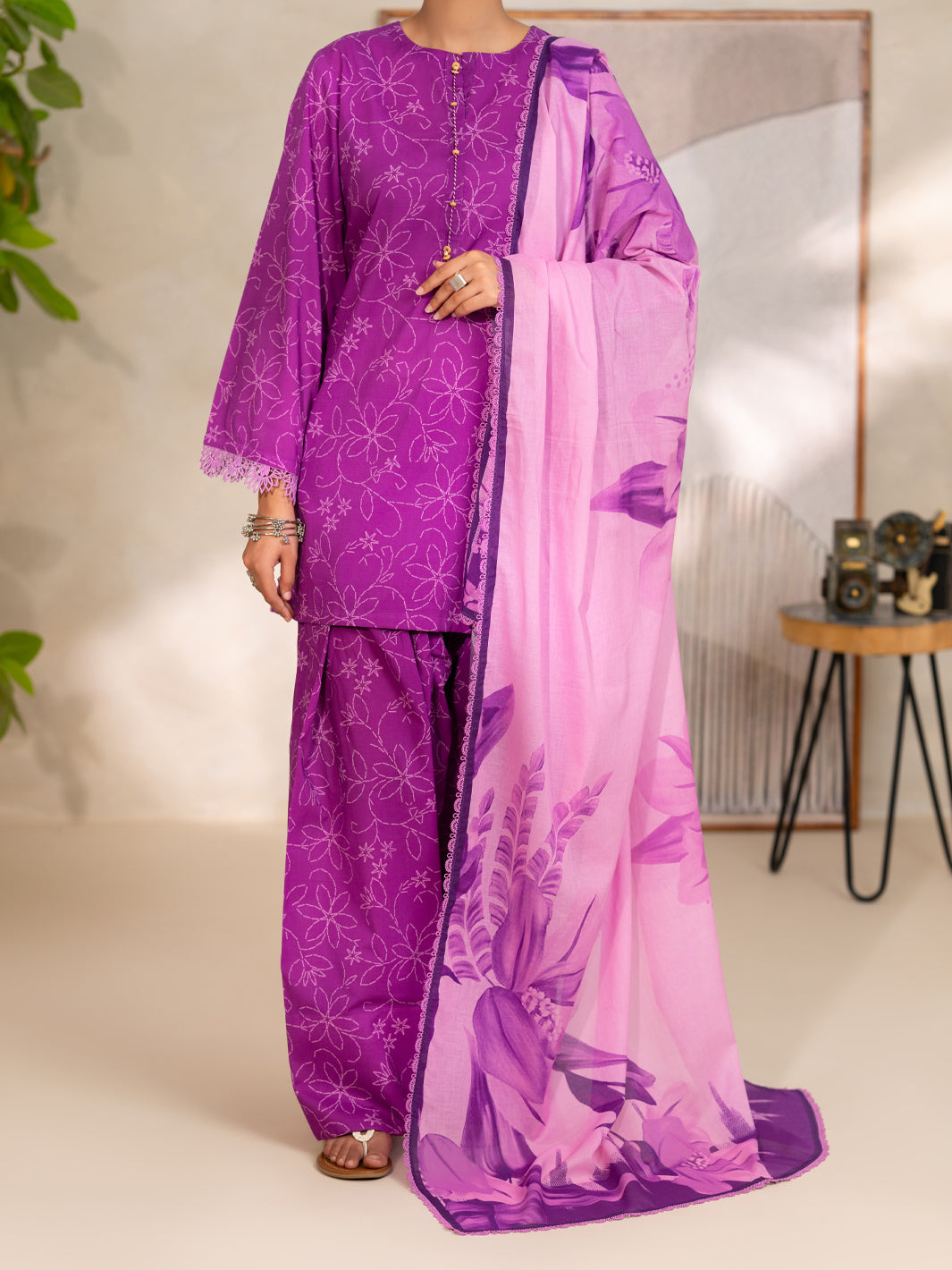 Cotton Purple Unstitched Suit - Almirah