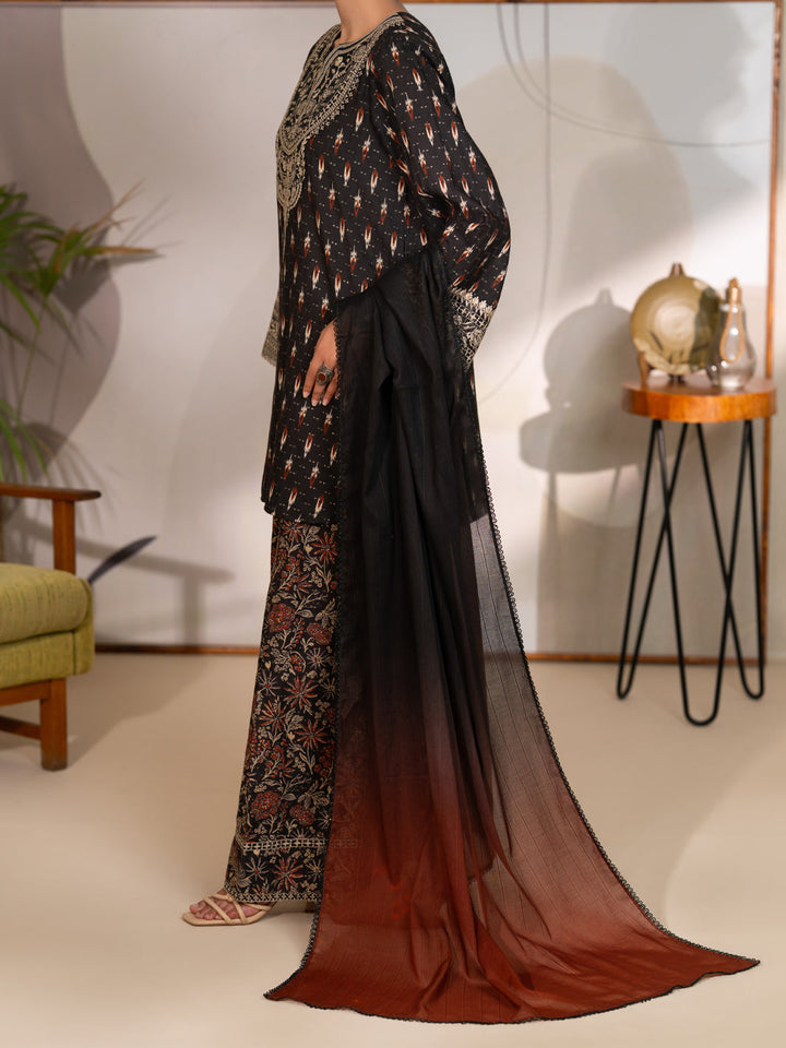 Cotton Dobby Charcoal Stitched Suit - Almirah