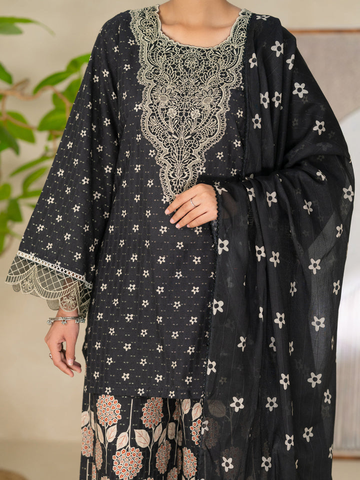 Cotton Dobby Black Unstitched Suit - Almirah