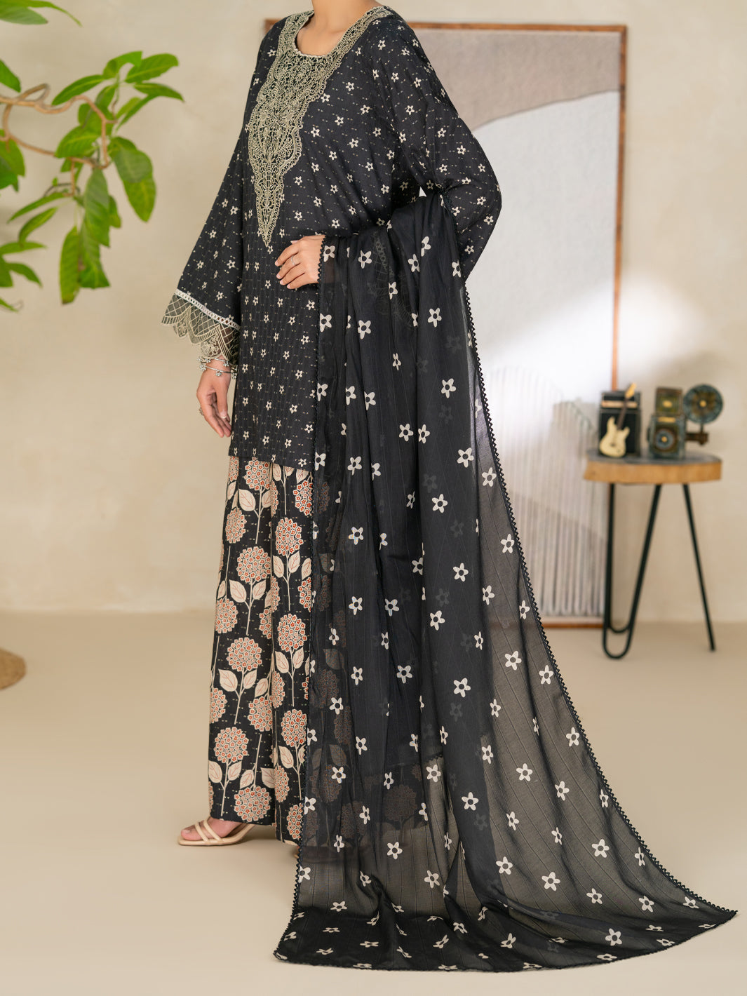 Cotton Dobby Black Unstitched Suit - Almirah